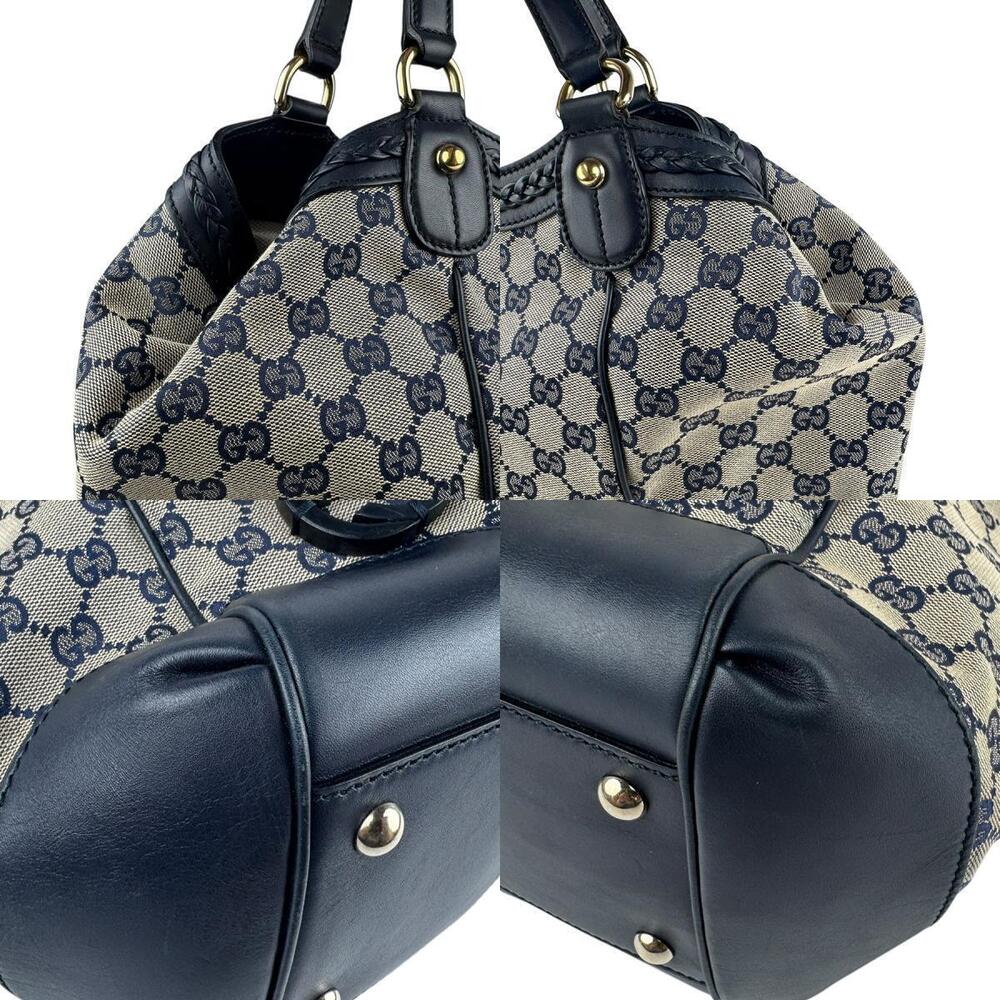 Gucci Navy GG Canvas Leather Handbag Blue - Picture 4 of 5
